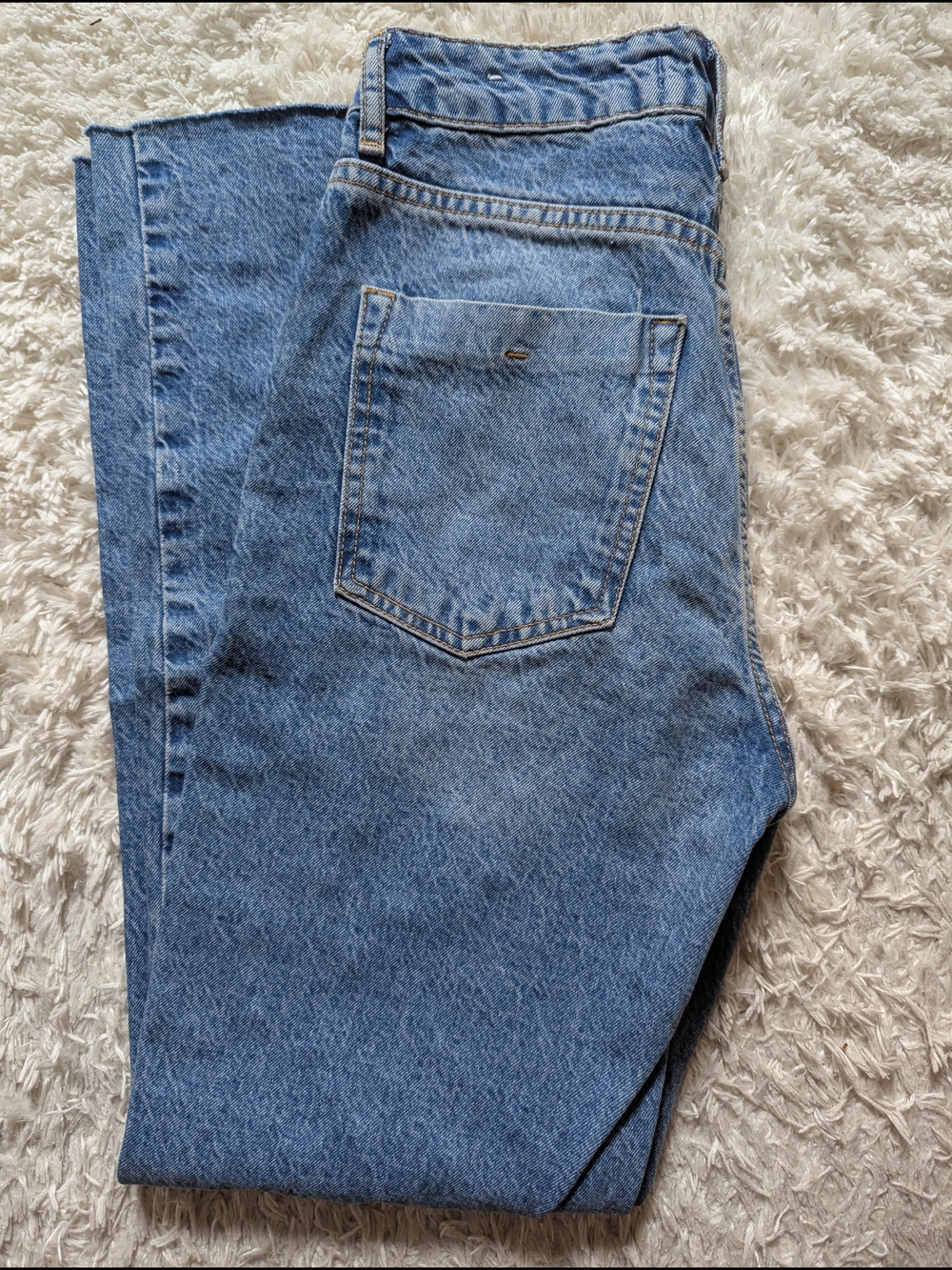 Zara High Waist Blue Pearl-Studded Straight Leg Jeans - Picture 5 of 9